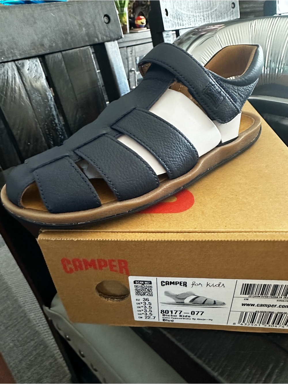 Camper Kids Navy Leather Fisherman Sandals